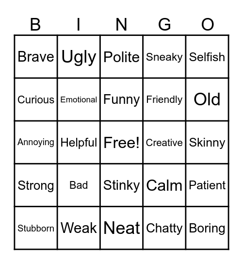 The Importance of Words Bingo Card