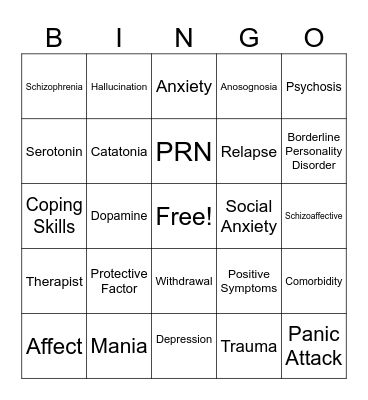 Mental Health Bingo Card