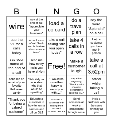 Customer care Bingo Card