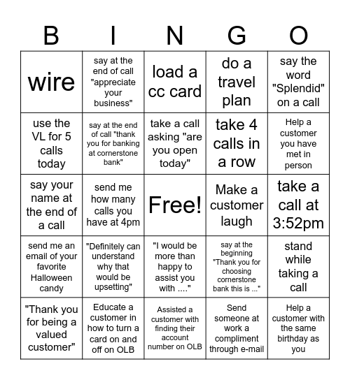 Customer care Bingo Card