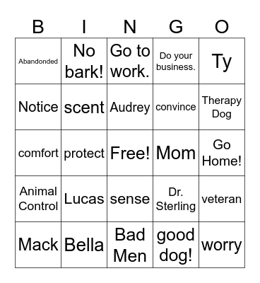 A Dogs Way Home Bingo Card