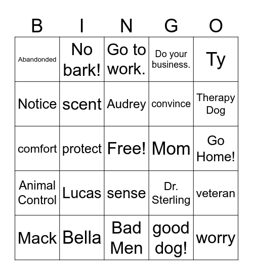 A Dogs Way Home Bingo Card