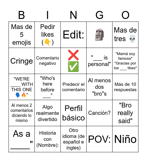 Youtube Shorts Bingo (ESPAÑOL) Bingo Card