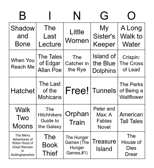 Book Title Bingo Card