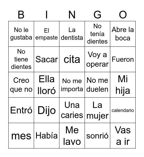 La Dentista Bingo Card