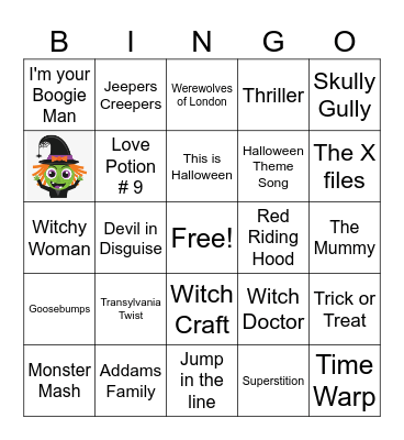 Halloween Music Bingo Card