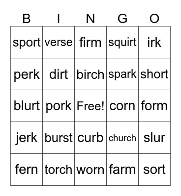Control R Bingo Card
