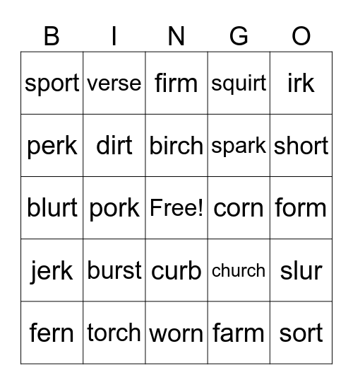 Control R Bingo Card