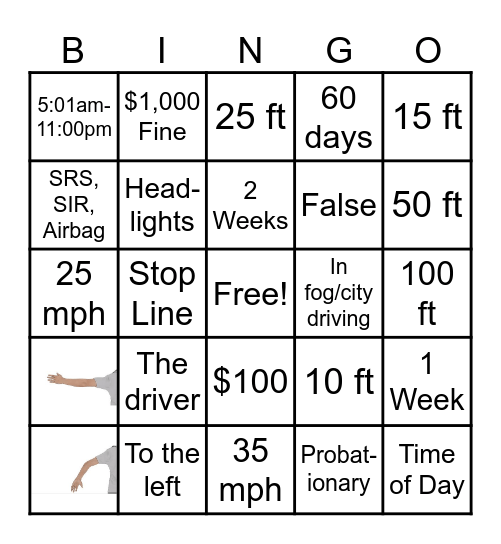 Drivers Ed BINGO! Bingo Card