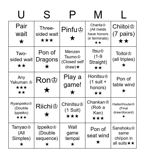 USPML Riichi Bingo Card