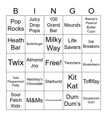 Candy Slogans Bingo Card