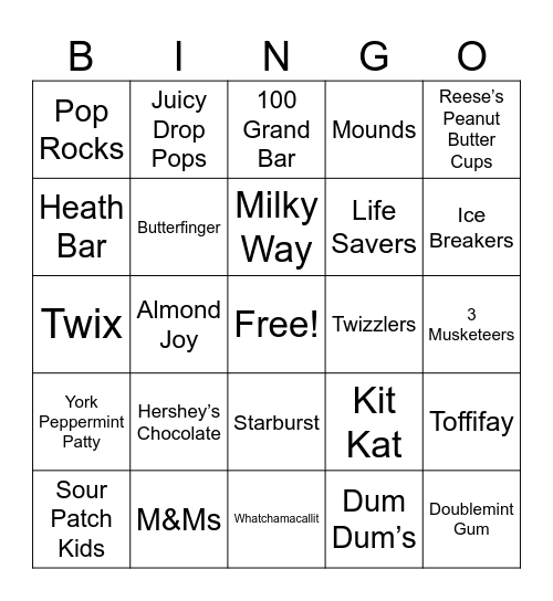 Candy Slogans Bingo Card