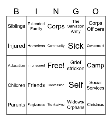 PRAYER Bingo Card