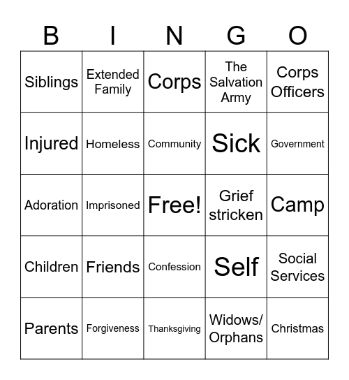 PRAYER Bingo Card