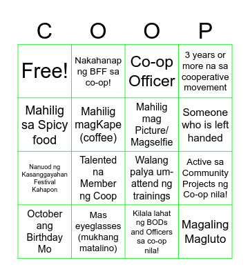 CO-OP HUMAN BINGO Card
