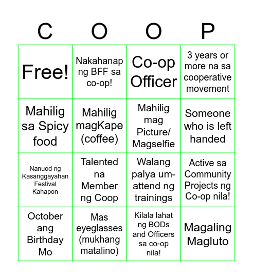 CO-OP HUMAN BINGO Card