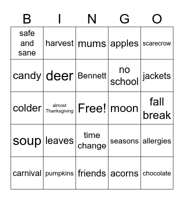 Fall Bingo Card