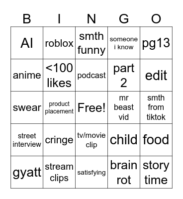yt short bingo Card