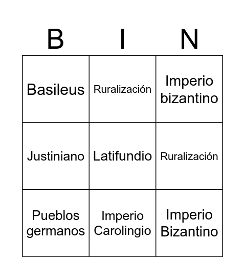 El inicio de la Edad Media Bingo Card