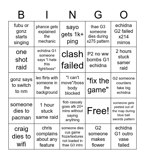 weekly echidna/thae bingo Card