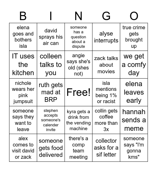 Comp Bingo Card