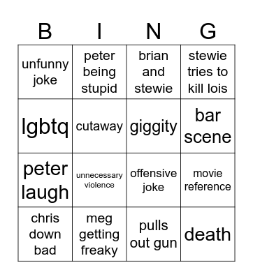 Family Guy bingo Card