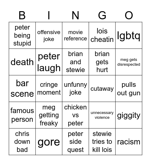 Family Guy bingo Card