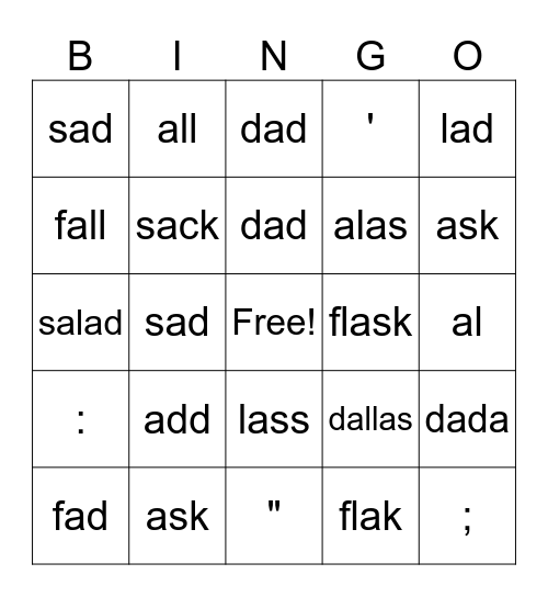 Home Row Bingo #1 Bingo Card