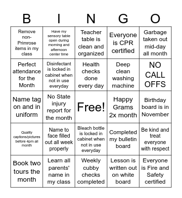 Braselton Team Bingo Card