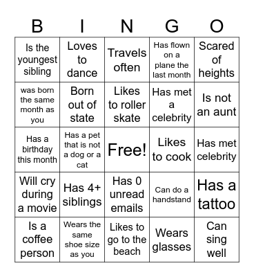 Get to Know You Bingo Card