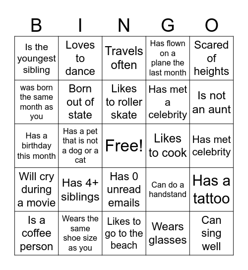 Get to Know You Bingo Card