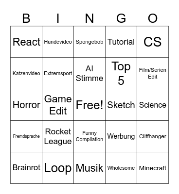 Shorts Bingo Card