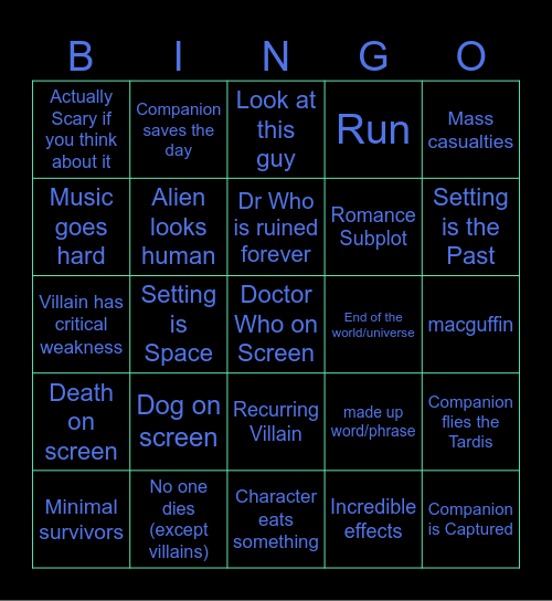 Doctor Who Bingo Card