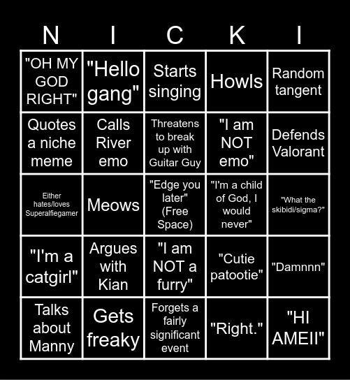 Nicki Bingo Card