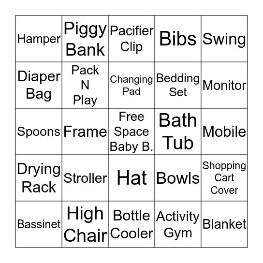 Natalie and Steve's Baby Shower Bingo Card