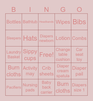 Baby shower Bingo Card