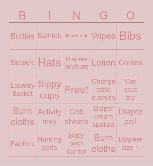 Baby shower Bingo Card