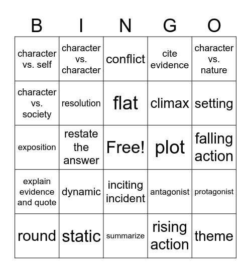 Fiction Bingo Card