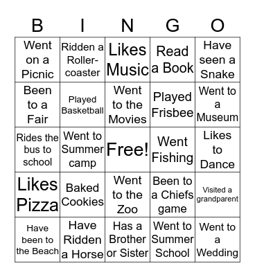 Class Bingo Card