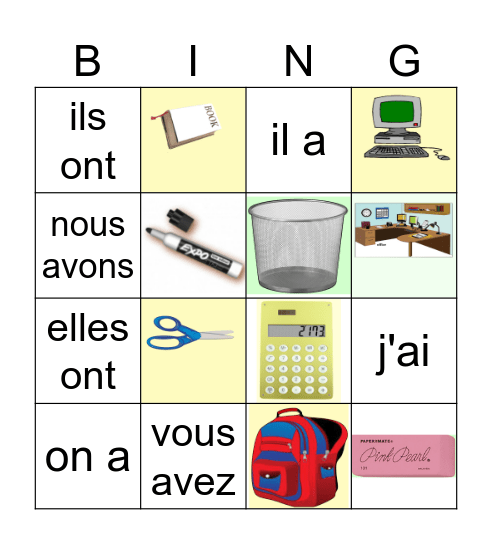 Le Verbe Avoir Bingo Card