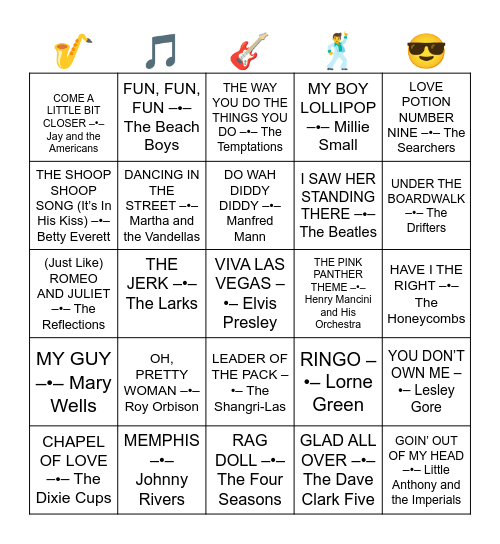 TOP SONGS OF 1964 Bingo Card