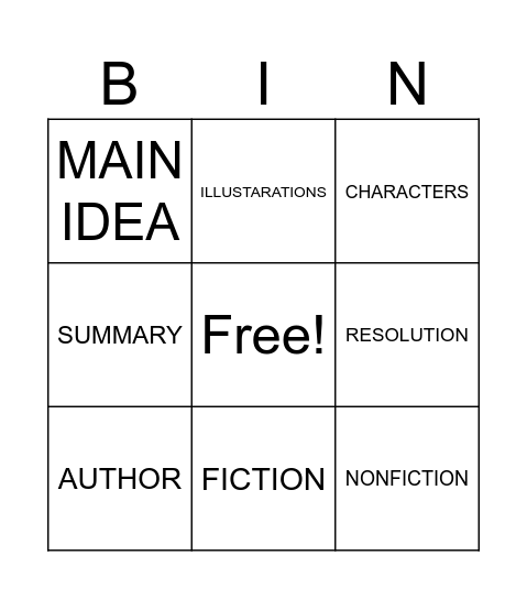 Definitions Bingo Card