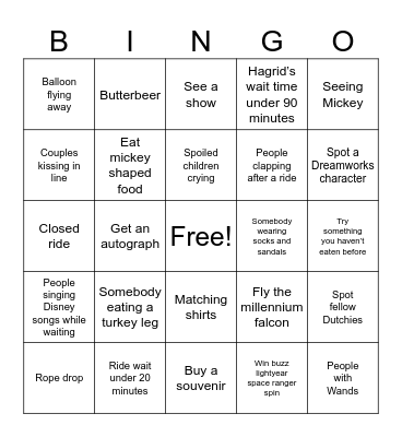 Vacation Bingo Card