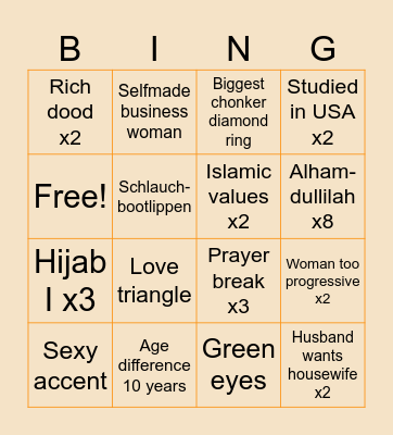 Love is Blind Habibi Bingo Card