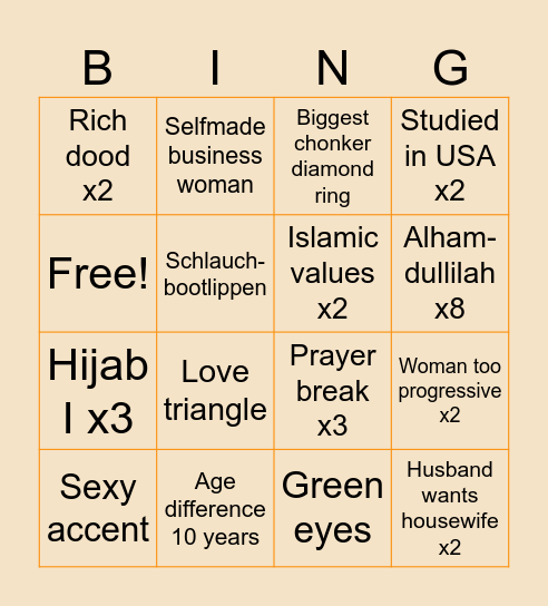 Love is Blind Habibi Bingo Card