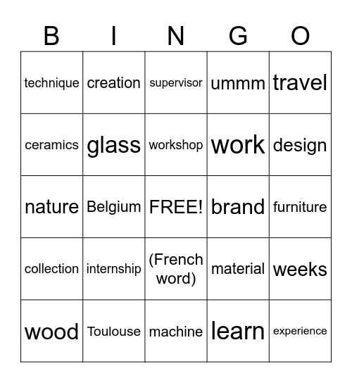 internships orals Bingo Card