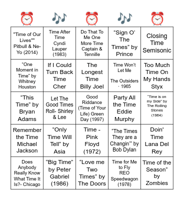 SONGS WITH "TIME" IN THE TITLE Bingo Card