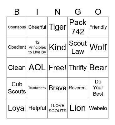 Scout Law Bingo Card