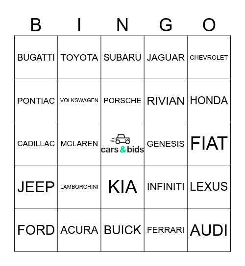 Cars and Bids Bingo Card