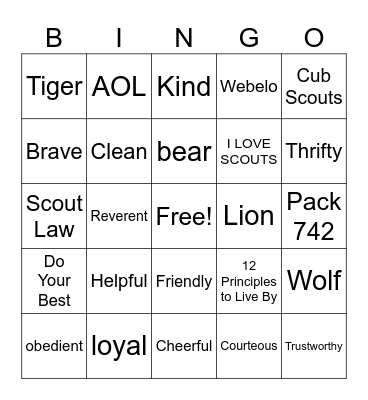 Scout Law Bingo Card
